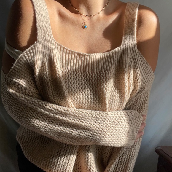 Cream Knit Off Shoulder Sweater - Picture 1 of 5